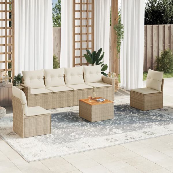 vidaXL Salon de jardin avec coussins 7 pcs beige r&eacute;sine tress&eacute;e