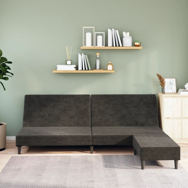 vidaXL Canap&eacute;-lit &agrave; 2 places avec repose-pied Gris fonc&eacute; Velours