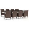 vidaXL Ensemble &agrave; manger de jardin et coussins 9 pcs marron poly rotin