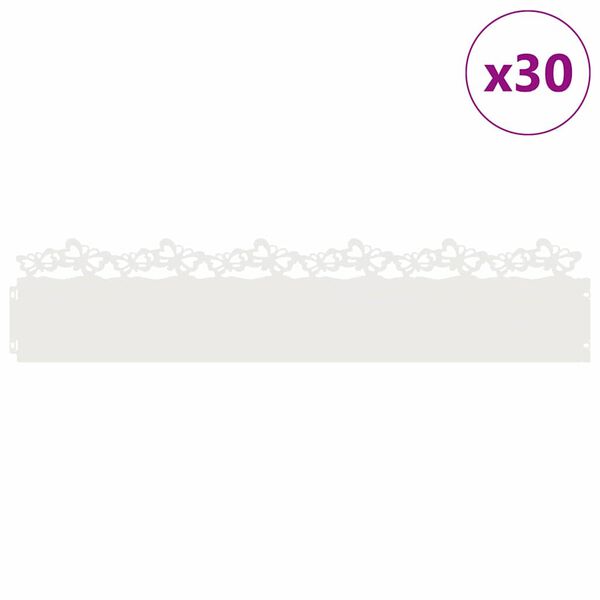 vidaXL Bordures de pelouse 30 pcs Blanc 103 x 0,05 x 22 cm Acier