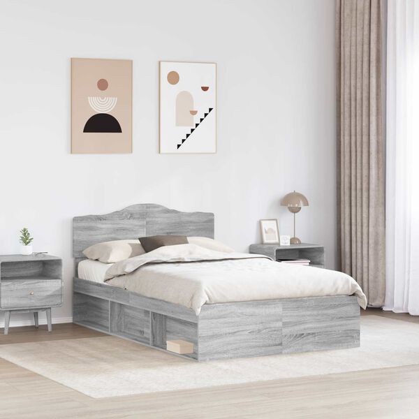 vidaXL Cadre de lit Gris Sonoma 120 x 190 cm Bois de pin massif