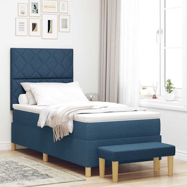 vidaXL Lit &agrave; ressorts avec matelas Bleu 100 x 200 cm tissu