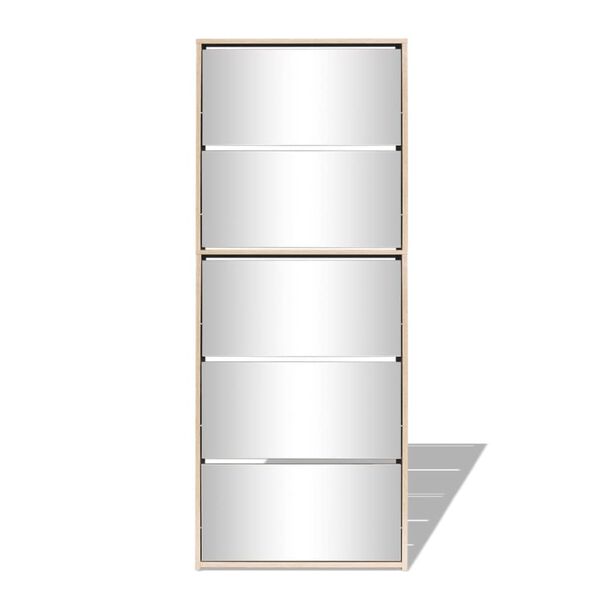 vidaXL Meuble &agrave; chaussures 5 &eacute;tag&egrave;res et miroir 63x17x169,5 cm Ch&ecirc;ne