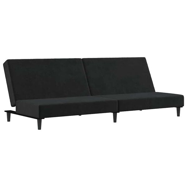 vidaXL Canap&eacute;-lit &agrave; 2 places avec repose-pied Noir Velours