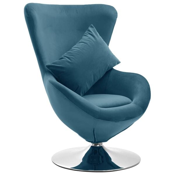 vidaXL Fauteuil pivotant en forme d'&oelig;uf avec coussin Bleu Velours
