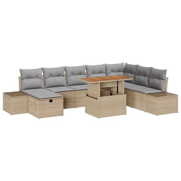 vidaXL Ensemble de canap&eacute; de jardin 9 pcs Beige Poly rotin