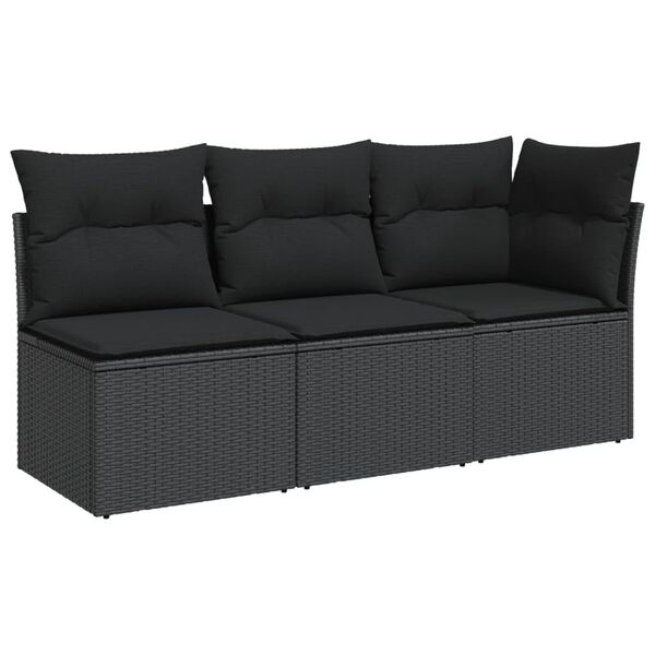 vidaXL Canap&eacute; de jardin avec coussins 3 places en polyrotin noir