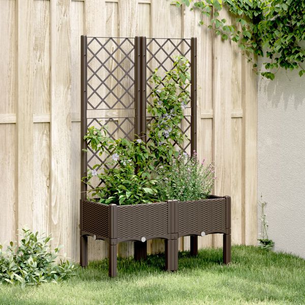 vidaXL Jardini&egrave;re avec treillis marron 80x40x142 cm PP