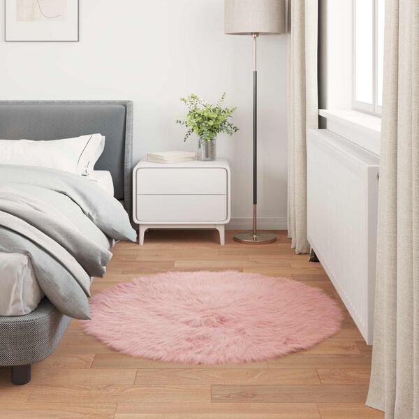 vidaXL Tapis en fausse Tafalla Rose &Oslash; 120 cm Polyester