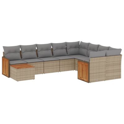 vidaXL Salon de jardin avec coussins 10 pcs beige résine tressée