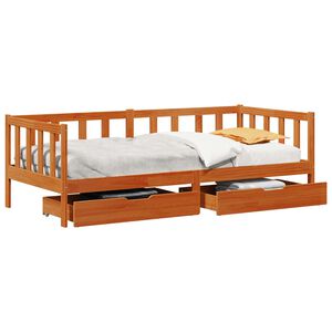 vidaXL Lit d'appoint avec tiroir 3 pcs Cire marron Bois de Pin Massif