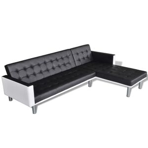 vidaXL Canap&eacute;-lit en forme de L similicuir noir