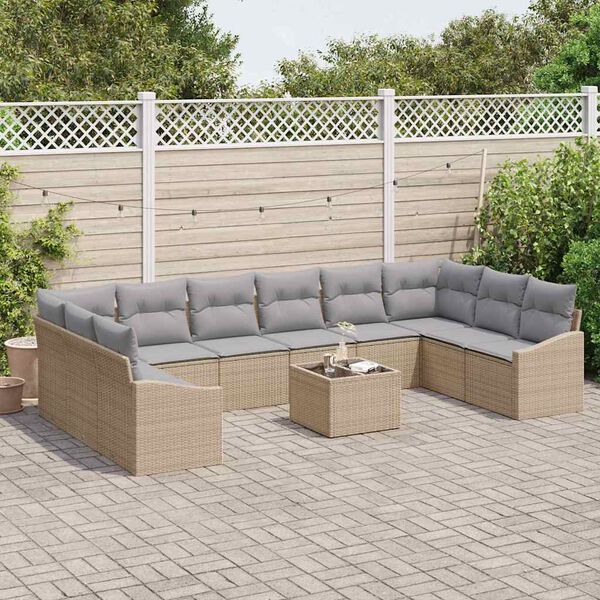 vidaXL Ensemble de Canap&eacute;s avec coussin 11 pcs Beige polyrotin