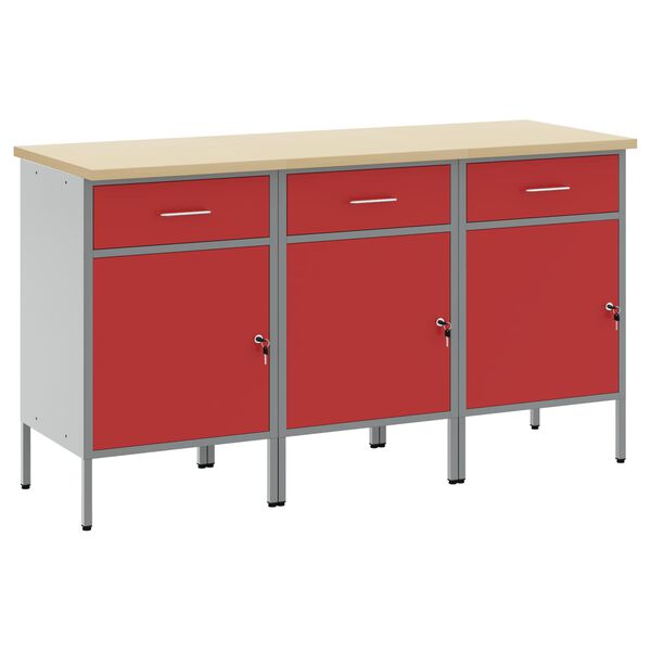 vidaXL Placard de travail 3 pcs Rouge et Gris 150 x 55 x 85 cm