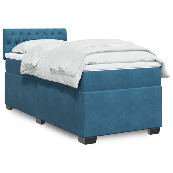 vidaXL Sommier &agrave; lattes de lit avec matelas bleu 90x200 cm velours