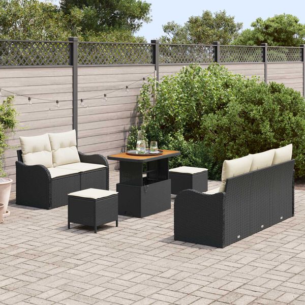 vidaXL Ensemble de canapé de jardin 8 pcs Noir polyrotin