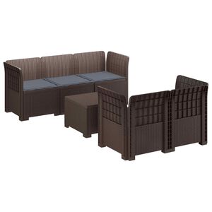 vidaXL Canap&eacute; de Jardin 5 Places avec Coussins Aspect Rotin PP Marron