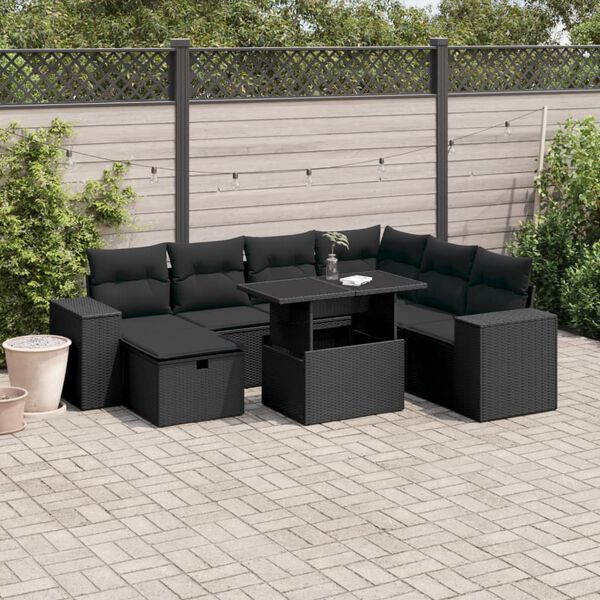 vidaXL Salon de jardin 8 pcs avec coussins noir r&eacute;sine tress&eacute;e