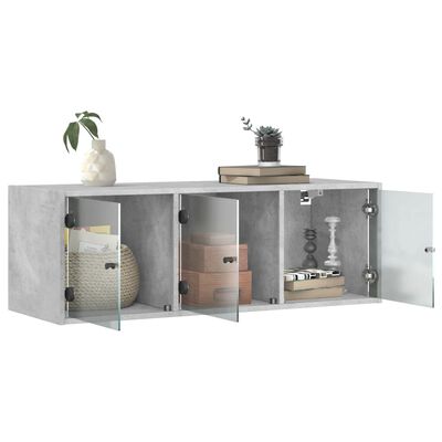 vidaXL Armoire murale avec portes en verre gris béton 102x37x35 cm