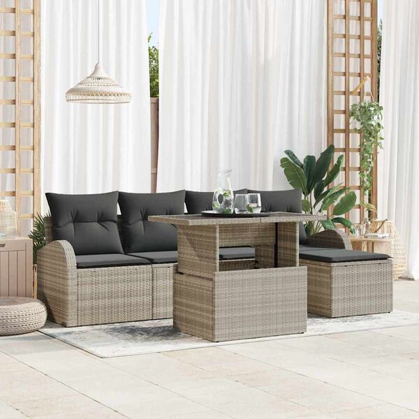 vidaXL Ensemble de canap&eacute; de jardin 6 pcs Gris clair polyrotin