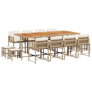 vidaXL Ensemble &agrave; manger de jardin et coussins 13 pcs beige