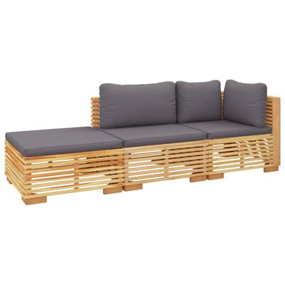 vidaXL Salon de jardin 3 pcs avec coussins Bois de teck solide