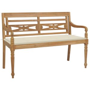 vidaXL Banc Batavia avec coussin cr&egrave;me 120 cm Bois de teck massif