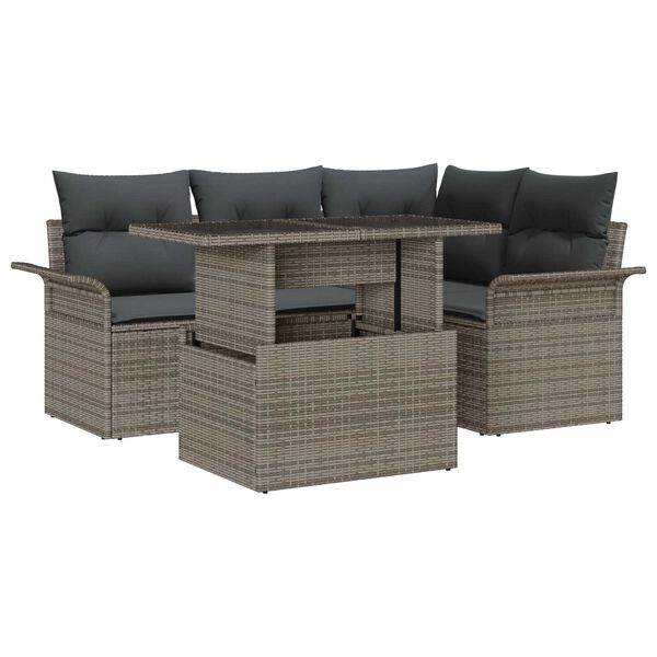 vidaXL Ensemble de canap&eacute; de jardin avec coussin 5 pcs Gris Poly rotin