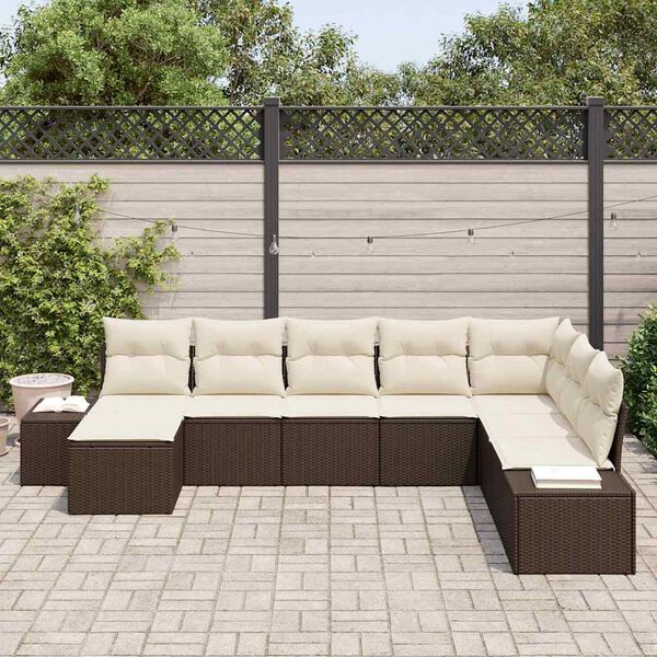 vidaXL Ensemble de canap&eacute; de jardin 8 pcs Marron et Cr&egrave;me polyrotin