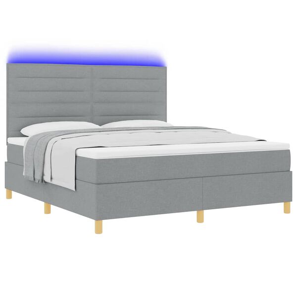 vidaXL Lit &agrave; ressort LED avec matelas Gris clair 180 x 200 cm tissu