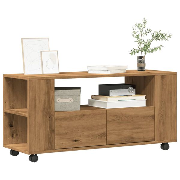 vidaXL Meuble TV avec roulettes ch&ecirc;ne artisanal bois d'ing&eacute;nierie