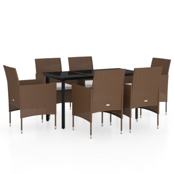 vidaXL Ensemble &agrave; manger de jardin coussins 7 pcs Marron/noir