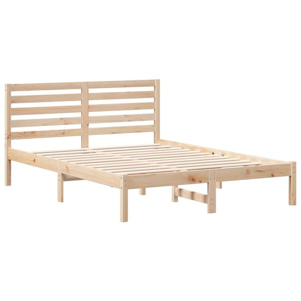 vidaXL Cadre de lit avec t&ecirc;te de lit Marron 135 x 190 cm Pin massif