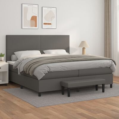 vidaXL Sommier à lattes de lit avec matelas Gris 200x200 cm Similicuir