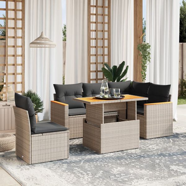 vidaXL Salon de jardin 6 pcs avec coussins gris r&eacute;sine tress&eacute;e