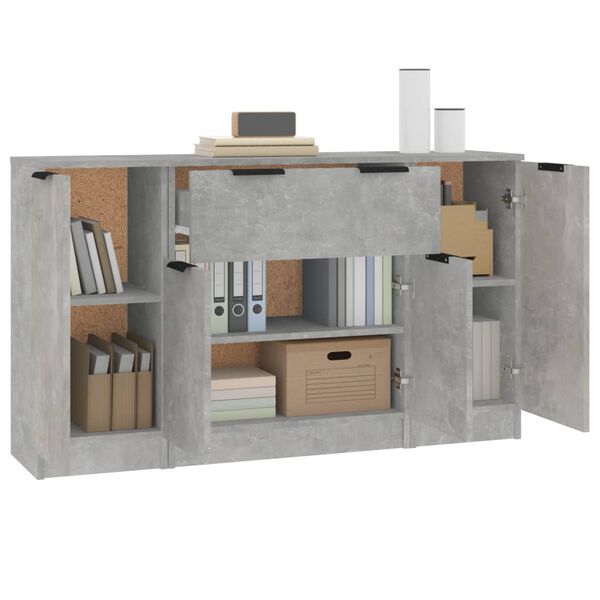 vidaXL Buffets 3 pcs gris b&eacute;ton bois d'ing&eacute;nierie