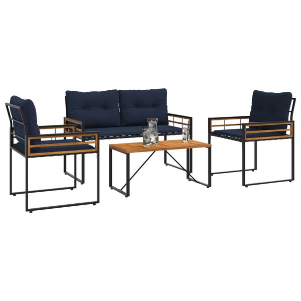 vidaXL Ensemble de meubles d'ext&eacute;rieur avec coussin 4 pcs Bleu marine
