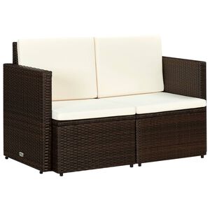 vidaXL Canap&eacute; de jardin &agrave; 2 places avec coussins Marron R&eacute;sine tress&eacute;e