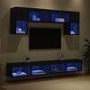 vidaXL Unit&eacute;s murales TV avec LED 6 pcs Ch&ecirc;ne noir Bois d'ing&eacute;nierie
