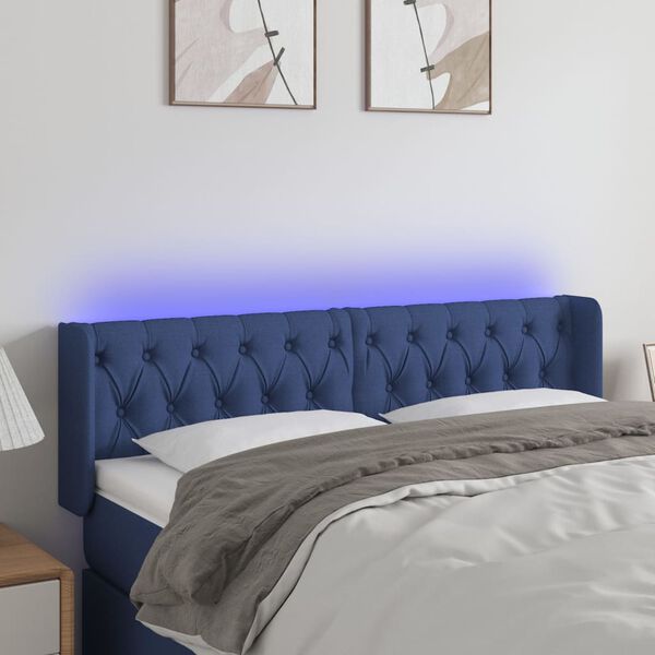 vidaXL T&ecirc;te de lit &agrave; LED Bleu 163x16x78/88 cm Tissu