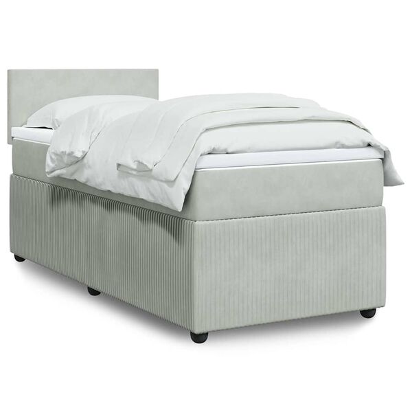 vidaXL Sommier &agrave; lattes de lit et matelas Gris clair 90x200 cm Velours