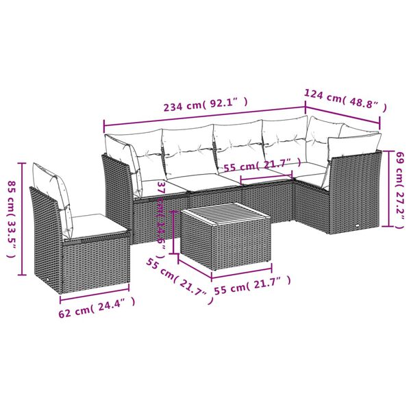 vidaXL Salon de jardin 7 pcs avec coussins noir r&eacute;sine tress&eacute;e