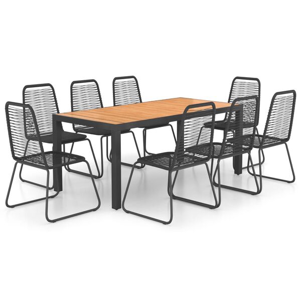 vidaXL Ensemble &agrave; manger de jardin 9pcs PVC r&eacute;sine tress&eacute;e noir marron