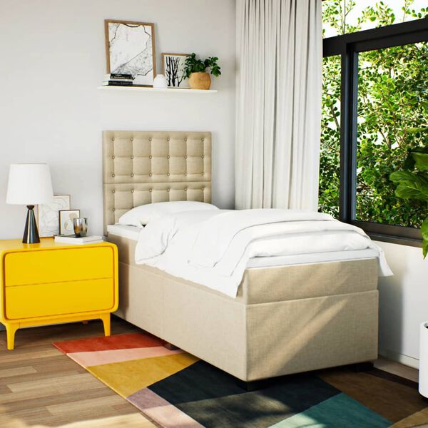 vidaXL Sommier à lattes de lit avec matelas Crème 100x200 cm Tissu