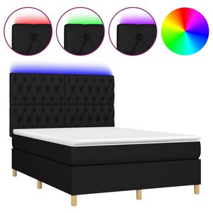 vidaXL Sommier &agrave; lattes de lit et matelas et LED Noir 140x200 cm Tissu