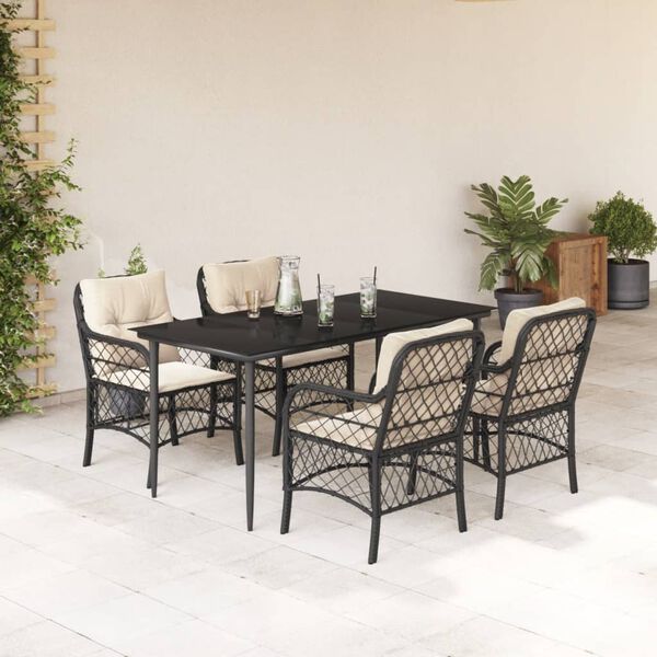 vidaXL Ensemble &agrave; manger de jardin coussins 5pcs Noir R&eacute;sine tress&eacute;e