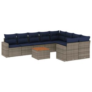 vidaXL Salon de jardin 10 pcs avec coussins gris r&eacute;sine tress&eacute;e