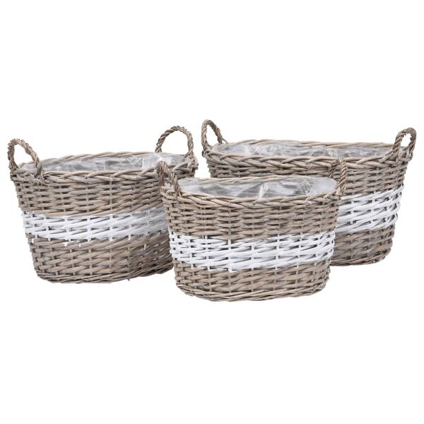 vidaXL Lits sur&eacute;lev&eacute;s 3 pcs Osier avec doublure en PE