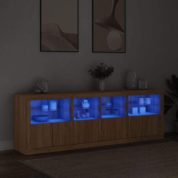 vidaXL Buffet avec lumi&egrave;res LED ch&ecirc;ne sonoma 202x37x67 cm