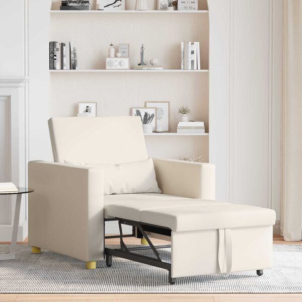 vidaXL Canap&eacute;-lit escamotable simple Blanc cr&egrave;me 90 x 165 x 87 cm